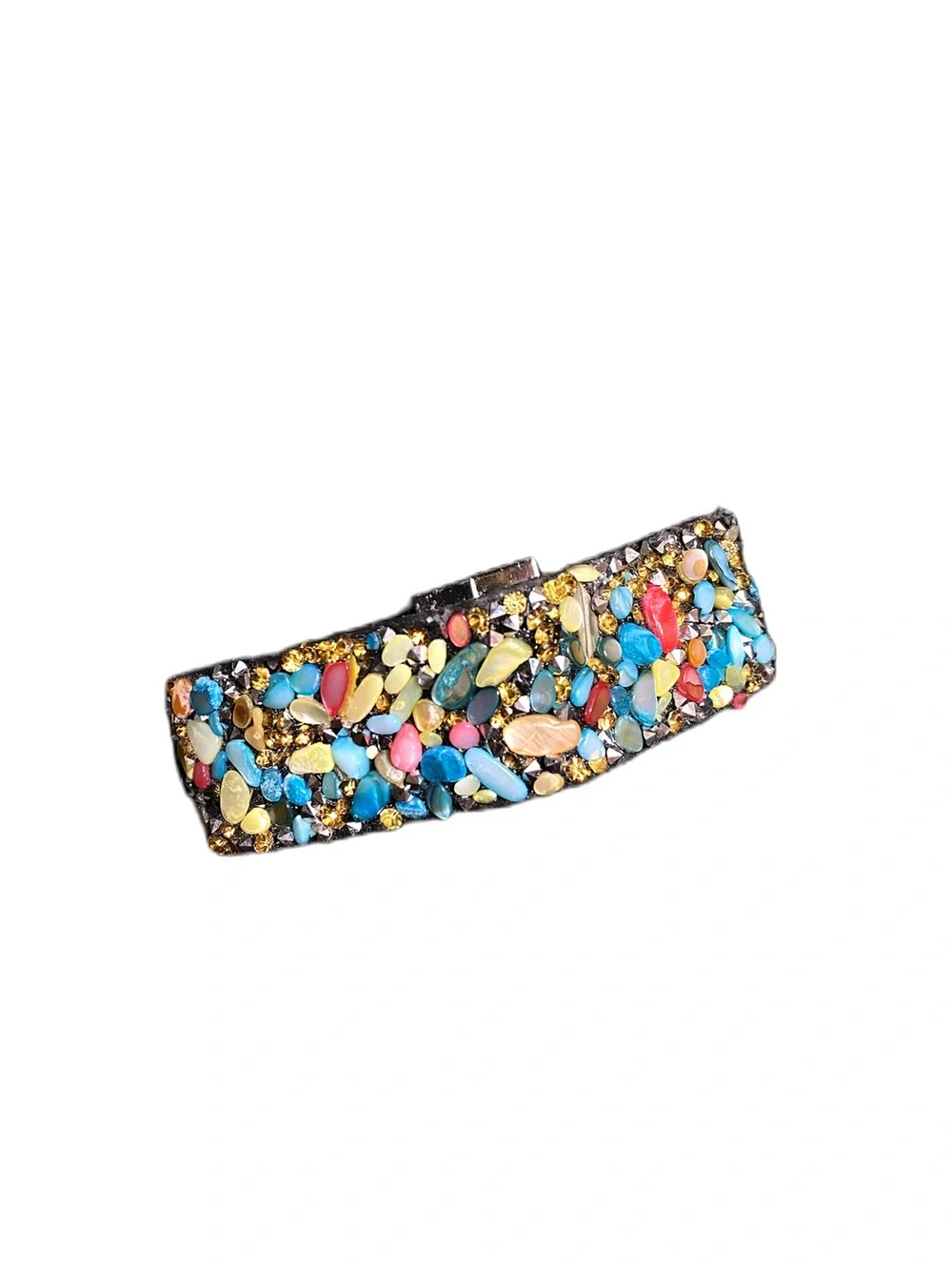 Wide Statement Cuff Bracelet with Multicolor Stone Chips & Rhinestones